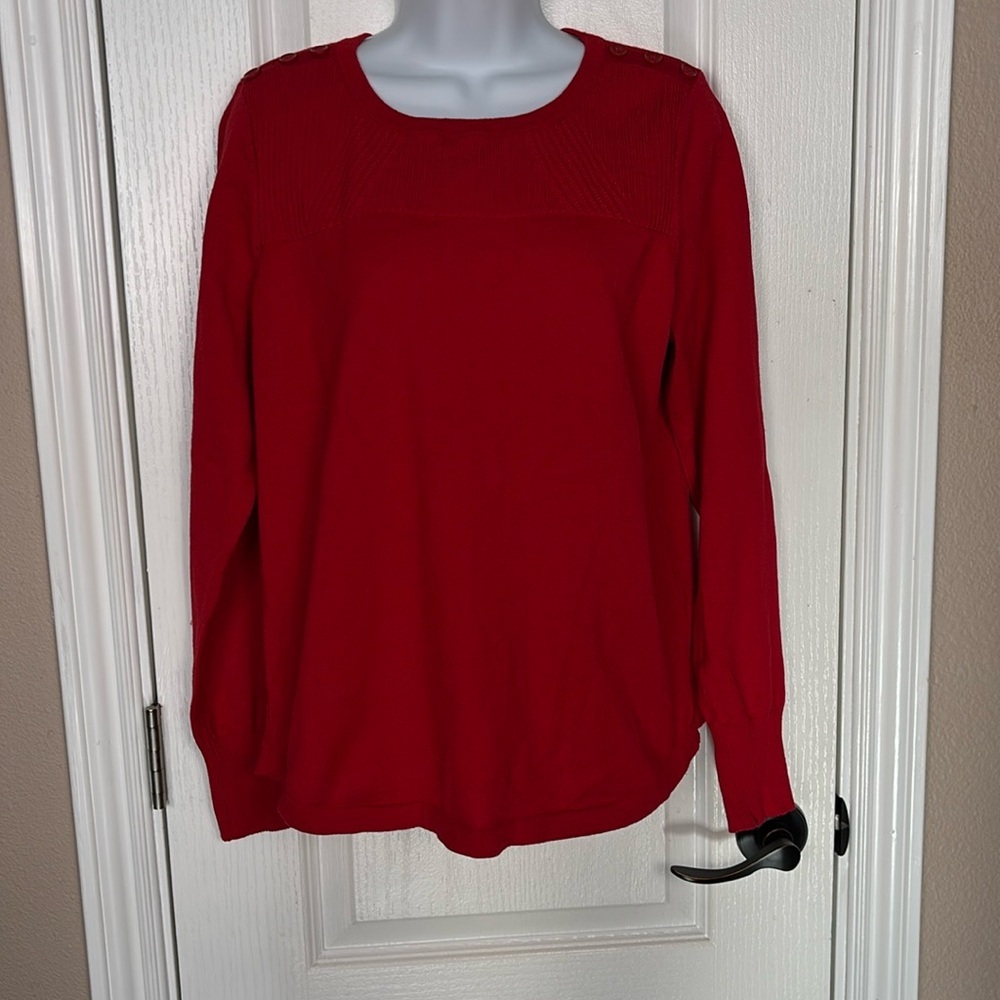 Liz Claiborne Women's Red Knit Round Neck Casual Cozy Sweater Size L Pre-Owned